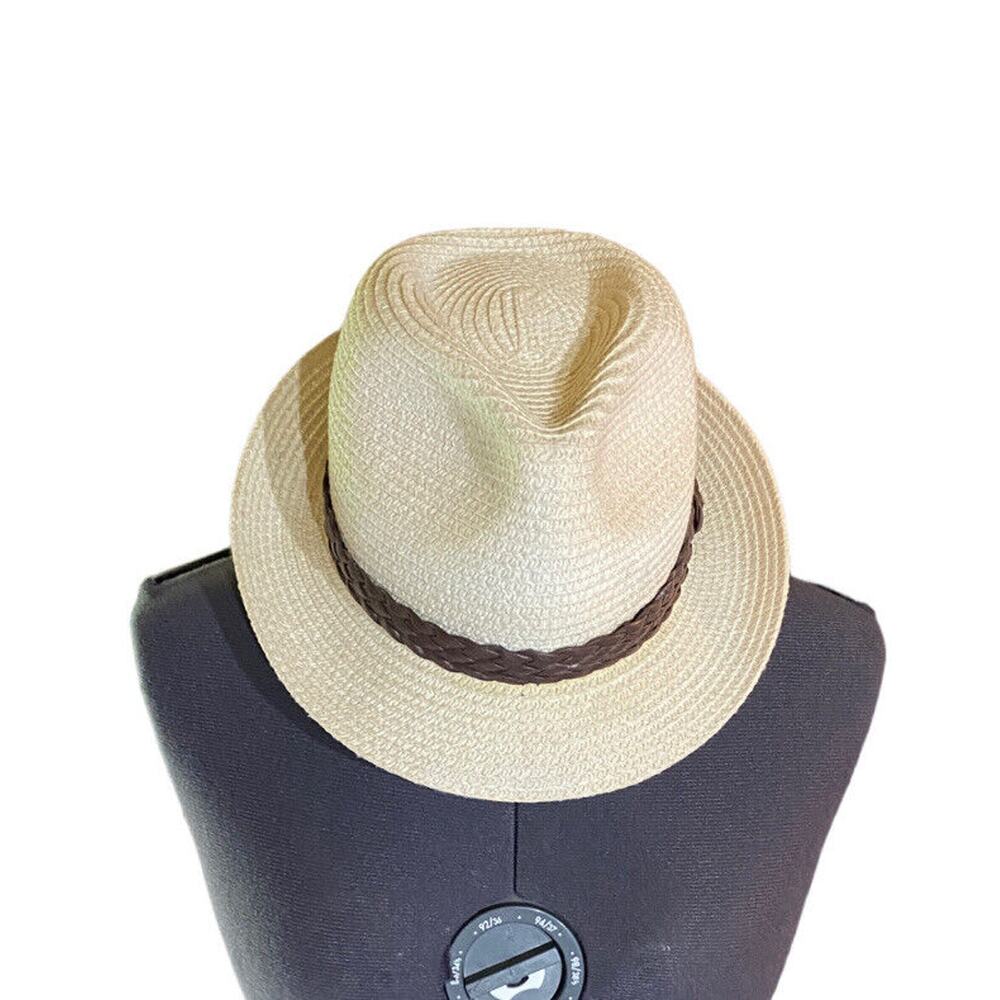 Magid Paper Straw Hats Tan Flexible Beach Fedora Braided Faux Leather Band M-L